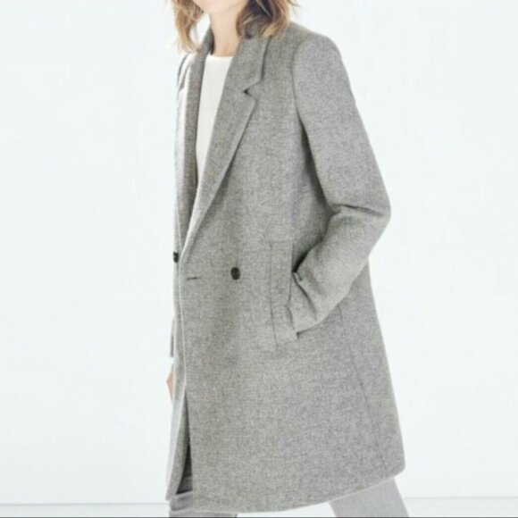 Chic Light Gray Double-Breasted Wool Blazer Coat - Picture 7 of 8